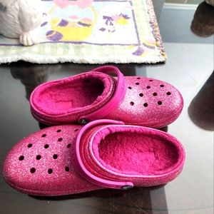 Hot pink glitter crocs
